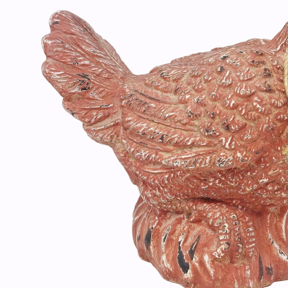 Figurine Chicken Rooster Red Distressed Ceramic Farmhouse Vintage Decor 8" Tall - Picture 3 of 9
